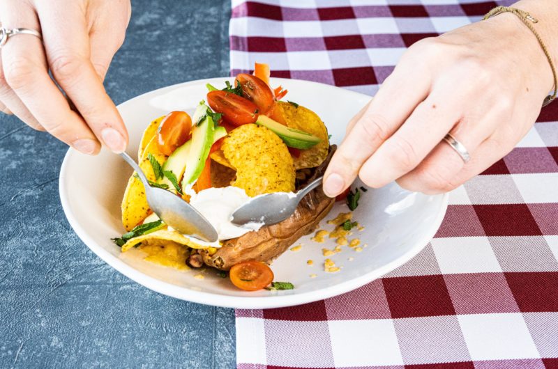 Baked stuffed sweet potato