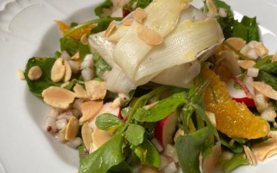 Asparagus salad with orange, almonds & elderflower